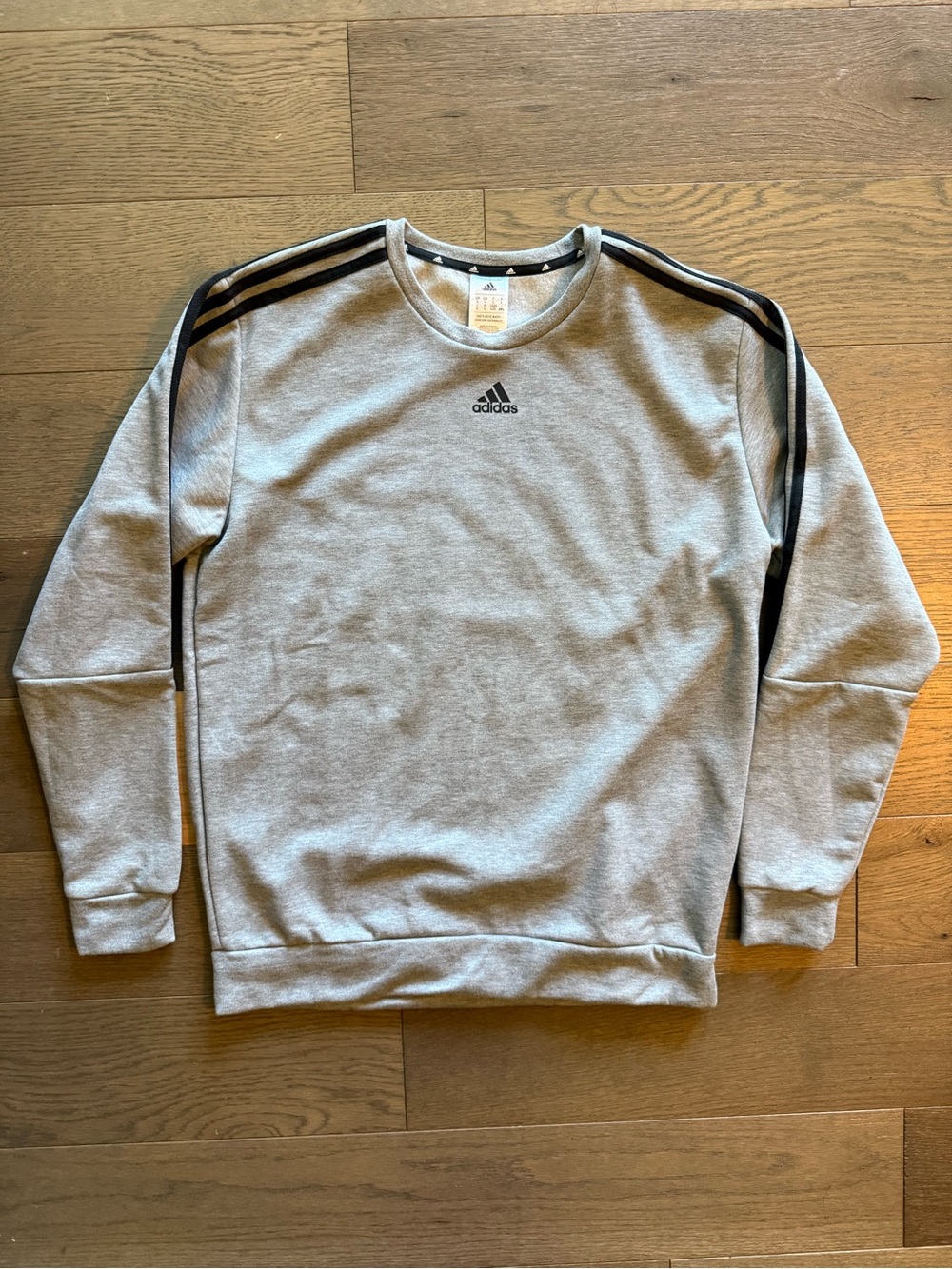 Adidas Sweatshirt Mens Large Gray Crewneck Pullover Classic 3-Stripes